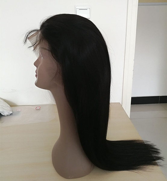 Human Virgin Hair Pre Plucked Full Lace Wigs Straight Wave Wigs With Baby Hair Natural Black Color, Density 180%, Free DHL