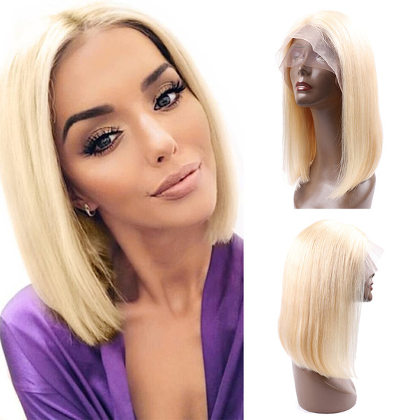 Sterly Hair Lace Front Human Hair Wig Short #613 Bob Wig 130% Density Brazilian Remy Hair Straight For Women