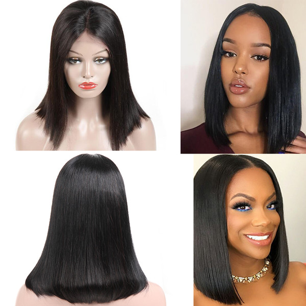 Unprocessed Brazilian Virgin Hair Wigs Straight Short Bob Lace Front wigs Black Color Remy Human Hair Lace Wigs for Black women 8-14 Inch