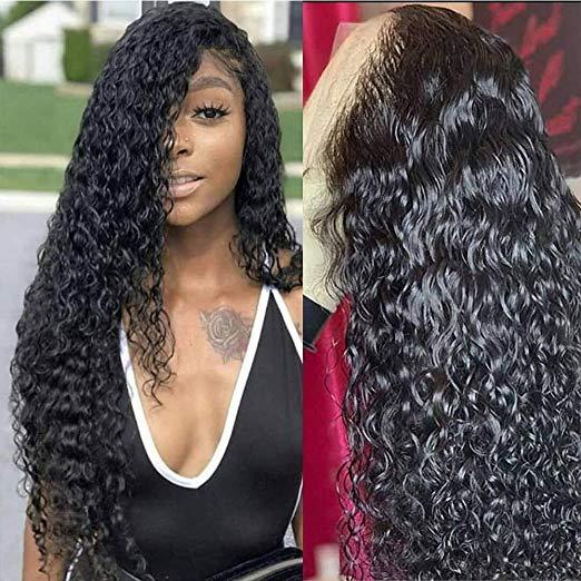 Afro kinky curly lace front human hair wig for black women pre plucked water wave 360 lace frontal wig 130%density