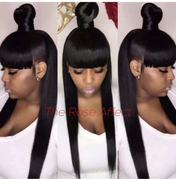 360 Lace Frontal Wig With Bangs Pre Plucked With Baby Hair 250% Brazilian Straight full Lace Front Human Hair Wigs 360