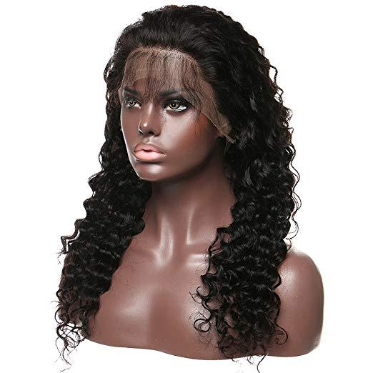 8A Glueless Full Lace Human Hair Wigs for Black Women deep Curly Brazilian Virgin Hair Lace Front Wig (12inch with 130 density,