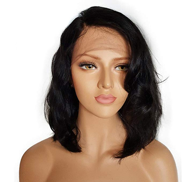 Hot Body wave bob full lace human hair wigs side bang 150% density wavy bob lace front wig