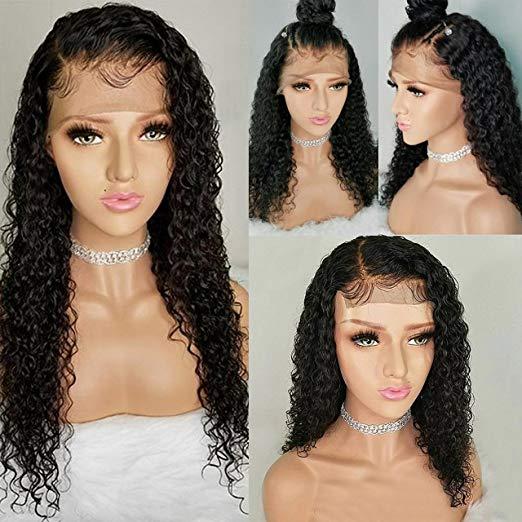 360 Lace Frontal Wig 130% Density Pre-Plucked Hairline 360 Lace Front Brazilian Remy Human Hair Wig Curly Hair Wig for Black Women (16inch