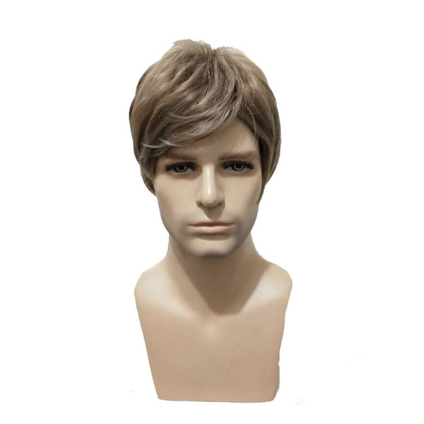 WoodFestival men short wig blonde synthetic wigs heat resistant natural gentleman's wig cosplay daily wear party