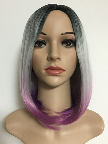 Xiu Zhi Mei 3 color gradient short straight hair European and American dyed wig chemical fiber hair wave head wig