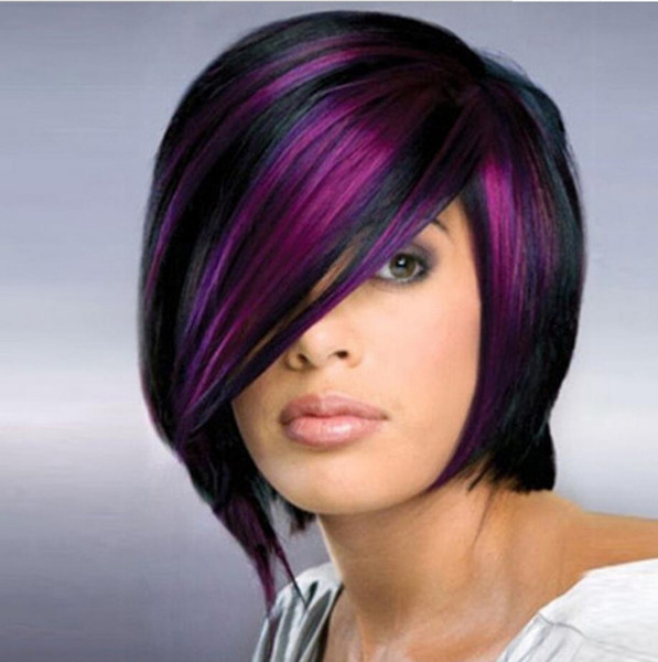 Mixed color short hair purple wig BOB head fashion explosion models African black European and American wig