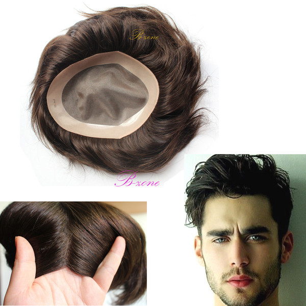 Mono base with PU around Mens Toupee Real Human Hair Pieces for Men Toupee 7x9 replacement system hair