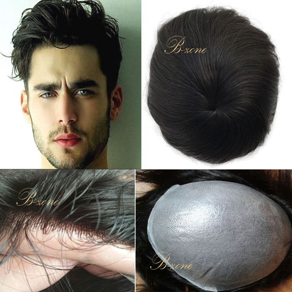 Stock Super Thin Base Men Toupee HairPieces 10*8inch Thin PU Skin Toupee Closure for Hair Loss Hand tied Human Hair