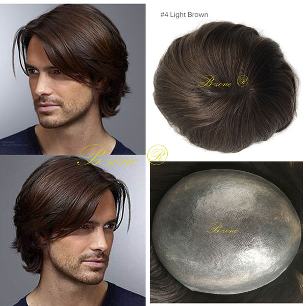 Super Thin Skin Hair Human Men Invisible Hairline V-loop Male PU Toupees Natural Looking