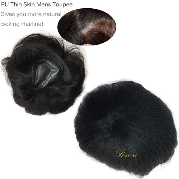 6inch indian remy hair stock men toupee PU thin skin wholesale price natural hairline 5 colors #1#1b#2#3#4