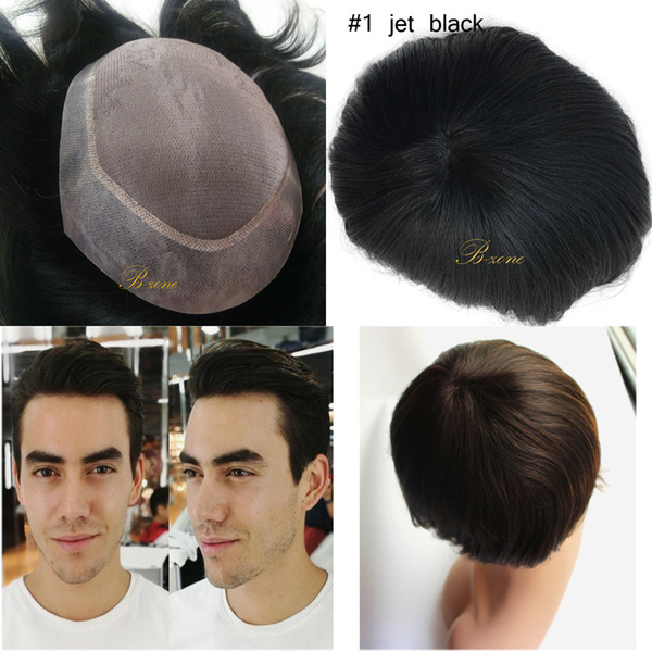 Stock 7x9 Durable Fine Mono with transparent PU Around Men toupee 100% Human hairpiece replacement natural hairline 