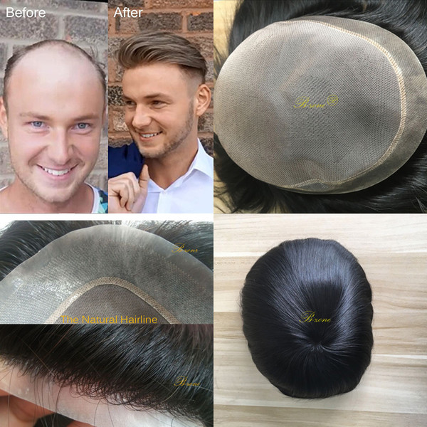 Mens Toupee Wigs Indian human hairpiece Mono base Tansparent PU Around 6x8 Natural Hairline