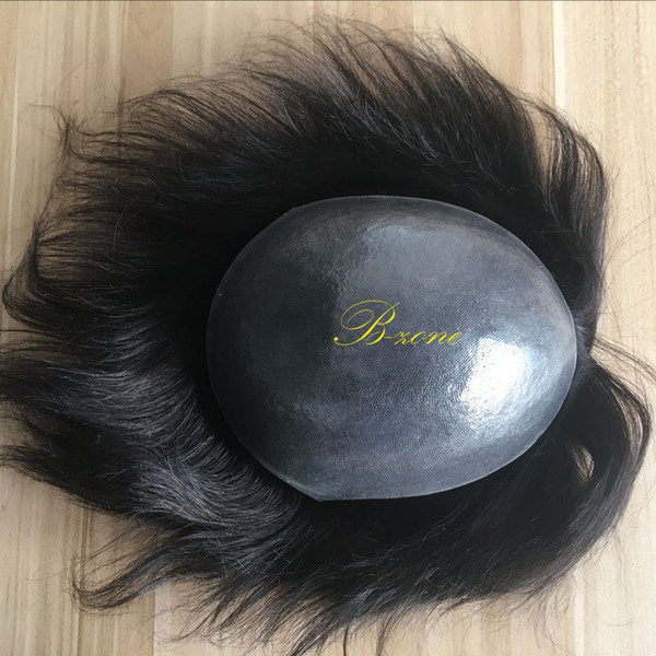 Indian virgin human hair toupee for men with thin skin 0.08mm pu v loop base 10