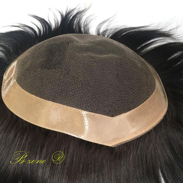 Stock human hair lace toupee with NPU around swiss lace toupee for men 6x8 inch