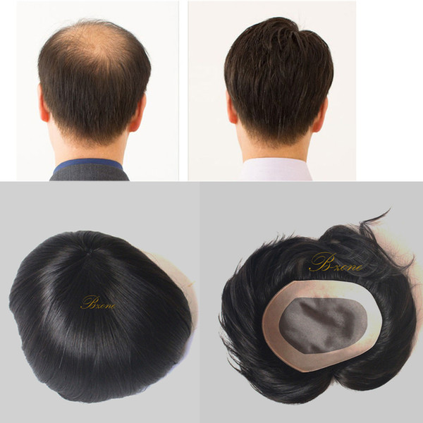 Free 5x7 Indian Remy Human hair Mono base with NPU around MenToupee Black Hairpiece Replacement