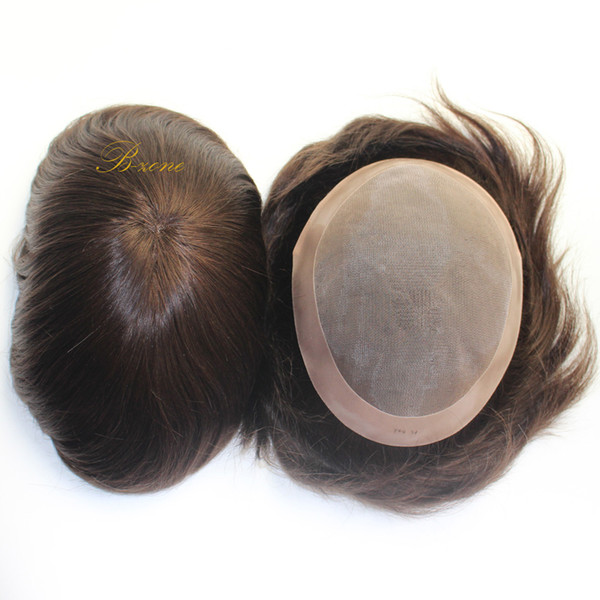 Hot sale 6x8 Inch 100% Indian Human Hair Mens Toupee Hair System Hairpiece For Men Mono base with PU around