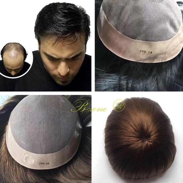 Mens toupee NPU 7x9 inch Mono base Replacement Systerm Natural human hair