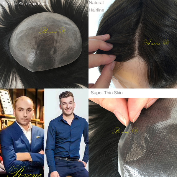 Super Thin Skin Pu V loop Mens Toupee/ Men Hair Brown and Black Color