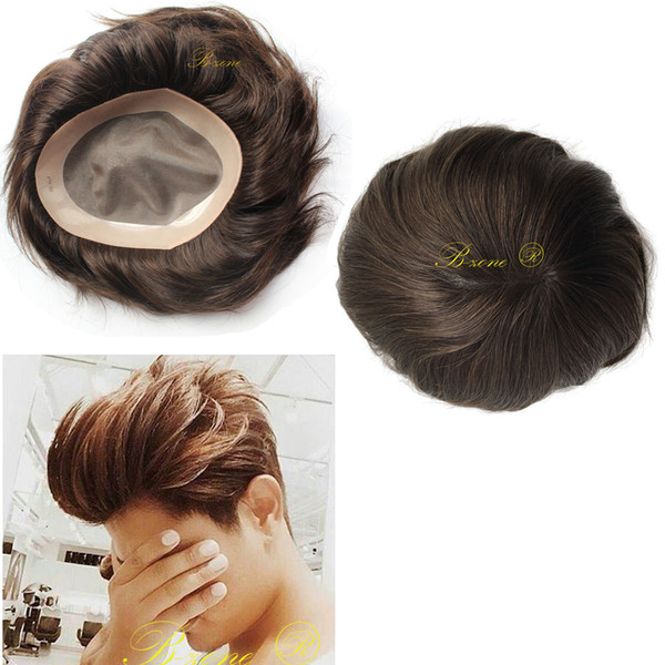 Stock Men toupee NPU 7x9 inch Fine Mono base Replacement Systerm 5 colors Indian Human Hair Piece