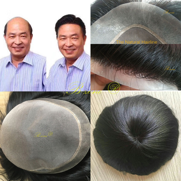 Mens toupee 100% Indian human hair Mono toupee with transparent PU around