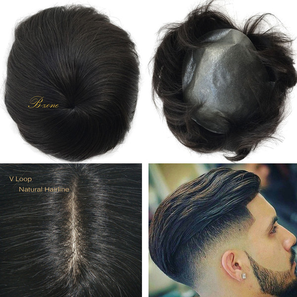 Hot sale 10*8inch Super Thin Base Men Toupee HairPieces Thin PU Skin Toupee Closure for Hair Loss Hand tied Human Hair