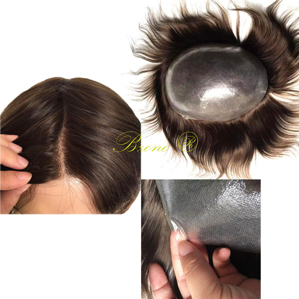 Human hair Thin Skin Pu Mens Toupee Full Pu Toupee five colors