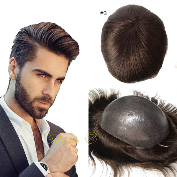 V Looped Thin Skin PU Men Toupee Hair Replacement 8x10 Natural Hair Line