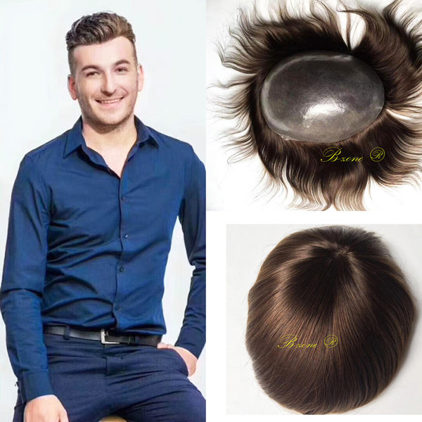 Super Thin Skin Mens Toupee Pu V looped Human Hair Thin Skin Mens Hair System