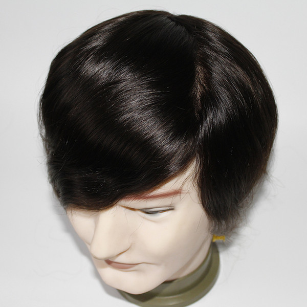 Fine mono lace human hair toupee for black men real human hair silk base ladys toupee with Pu