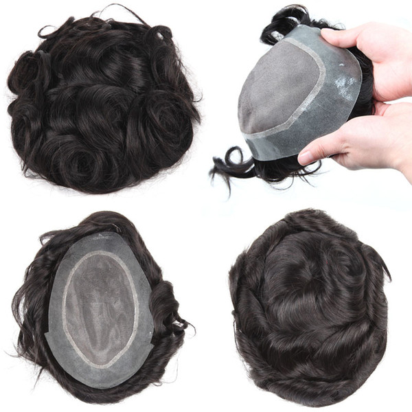 Mens Toupee Hairpiece System Replacement for Men Indian Remy Hair Piece Wig Silk Base Lace Wig Virgin Human Hair