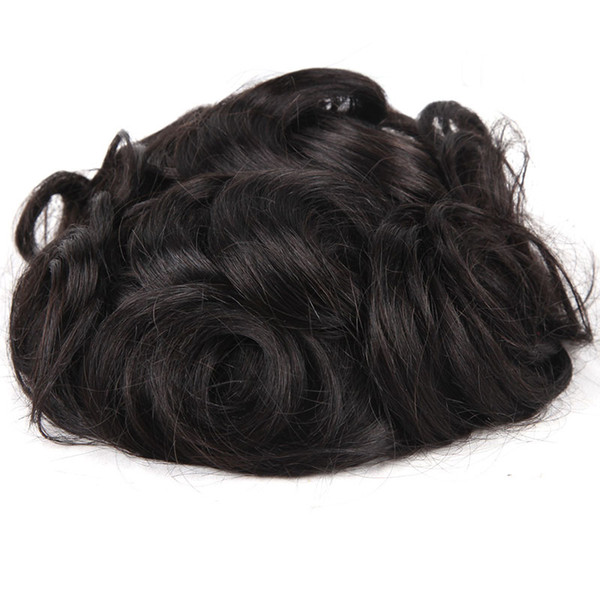 Stock Human Hair Men's Toupee Human Hair Indian Remy Hair Monofilament Poly Coated Classical Kinky Men Toupee TS-1