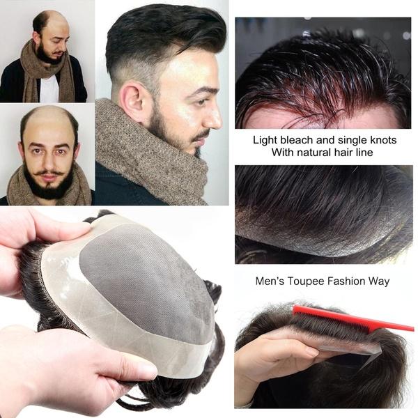 Natural Black Hair Replacement System Handmade Men's Toupee Thin Skin PU Toupee Men's Wig Mono Base Human Hair Pieces