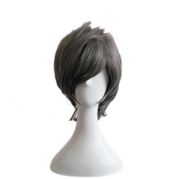 WoodFestival anime cosplay wig men short grey wig heat resistant natural cheap hair wigs synthetic fiber harajuku wigs