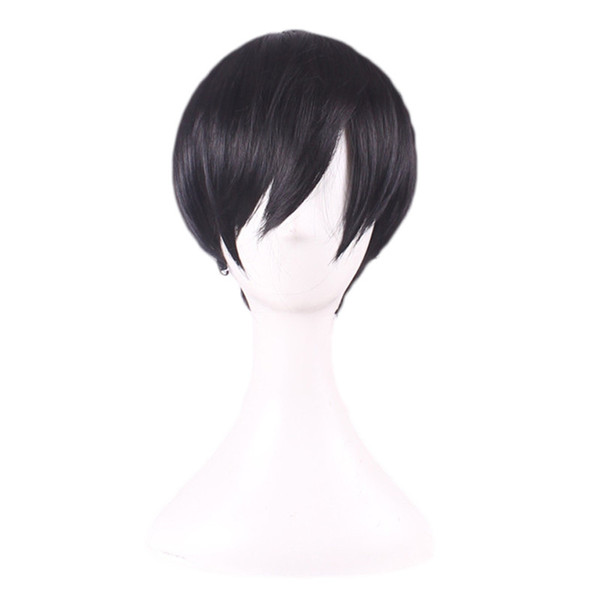 WoodFestival sebastian kuroshitsuji cosplay wig short black wig heat resistant synthetic fiber hair wigs straight men wigs for men aniy 30cm