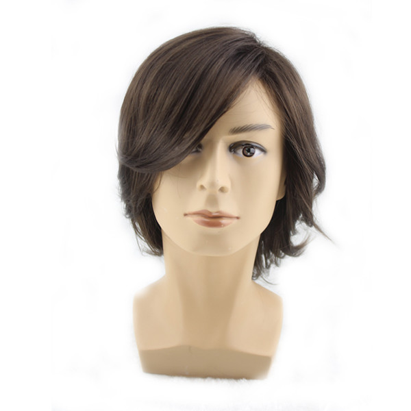 WoodFestival short dark brown wigs for handsome man high quality men wigs natural hair wigs synthetic short cosplay male fiber hair