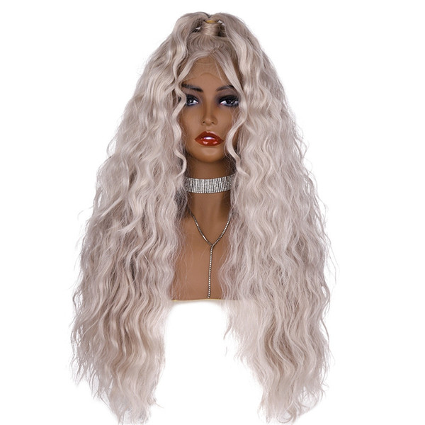 Free Shipping Loose Wave Wig 180% Density Glueless Platinum Blonde Lace Front Wig Heat Resistant Sliver Synthetic Hair Natural Wig for Women