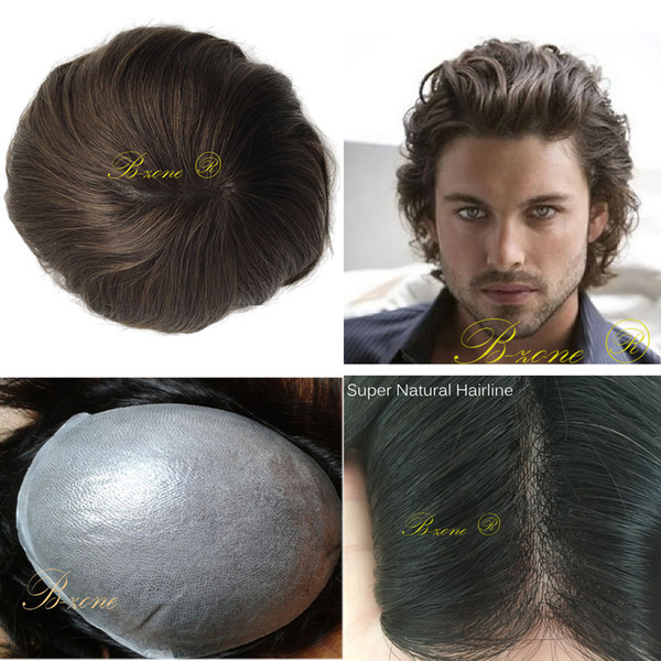 Mens Toupee Thin Skin PU Remy Hair Mens Hair Replacement Systems Hairpiece V-loop Whole Sale