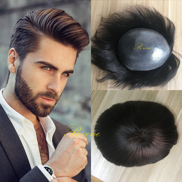 Super Thin skin PU virgin human hair toupee for men 10