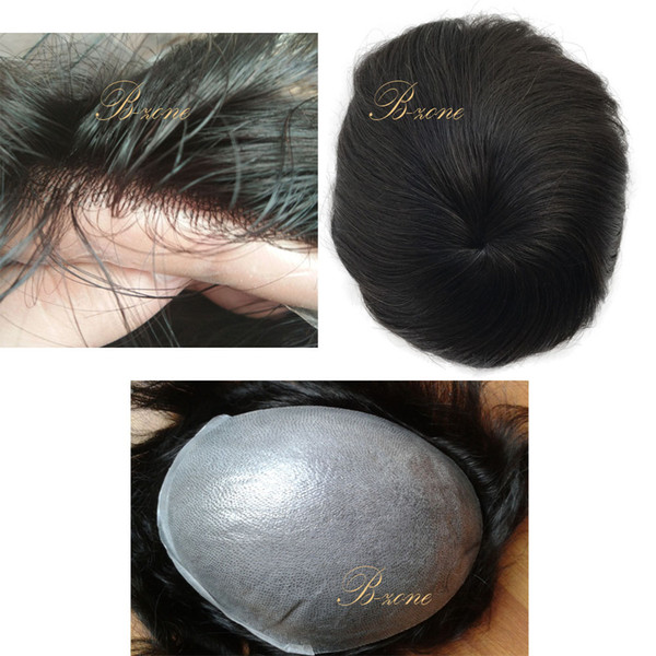 Indian 100% human hair super thin skin pu v loop men toupee 8*10 hair piece replacement