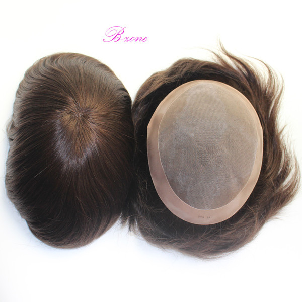 New fashion 8x10 mono base with NPU around Mens toupee 100% human hair replacement toupee Wig no shedding no tangle hairpiece for men