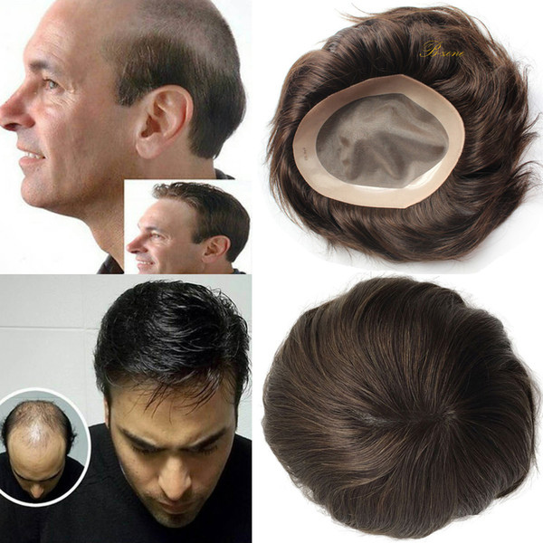 Stock Indian human hair men toupee Fine Mono base with NPU around Replacement Systerm 6x8 inch 7x9 8x10inch Human HairPiece