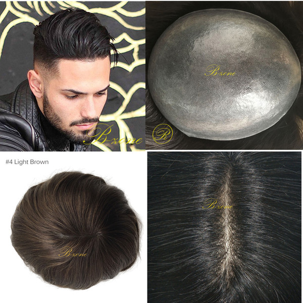 Fast Indian virgin human hair toupee for men with Thin skin PU 10 x 8 Straight hair pieces for men brown color black color