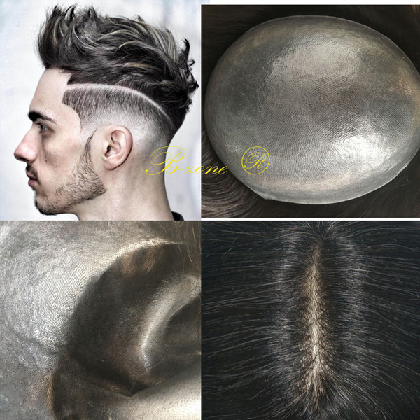 Mens Toupee Thin Skin PU Toupee Hairpiece Replacement Systems hair V-loop