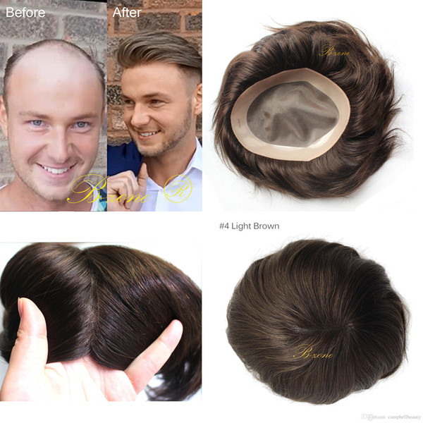 Hair Replacement Toupee for Men Stock Toupee Supper Fine Mono with PU Around Medium Density 5 Colors