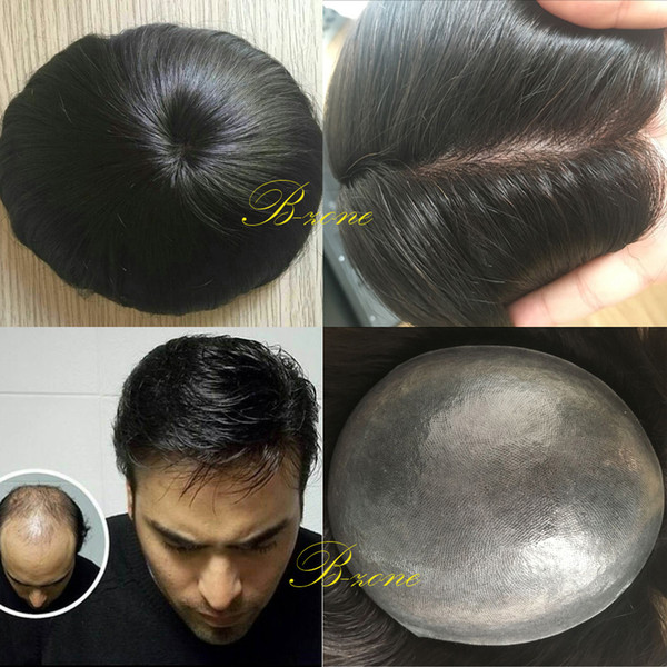 Super thin skin 0.08mm pu v loop natural headline hairpieces pu thin skin men toupee wigs replacement system