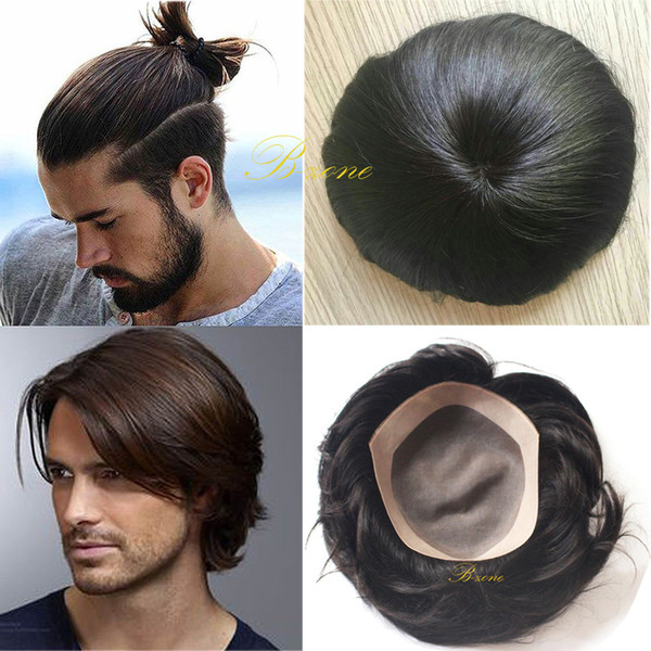 Indian human hair toupee for men with Mono base NPU around 6x8 7x9 8x10 inch Straight hairpieces replacement system five colors