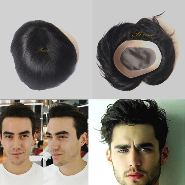 Stock 5x7 men toupee Indian Remy Human hair Mono base with NPU around MenToupee Black Hairpiece Replacement system new fashion