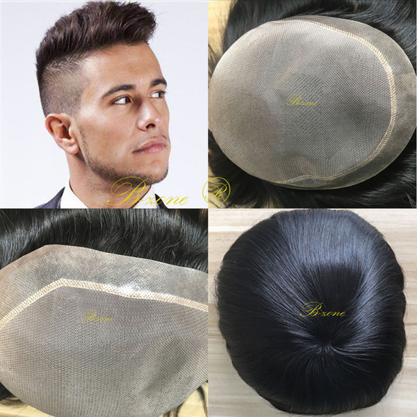 Men Hairpiece 6x8 7x9 inch Fine Mono With PU around Toupee Single Knotted Toupee Replacemen System Wigs