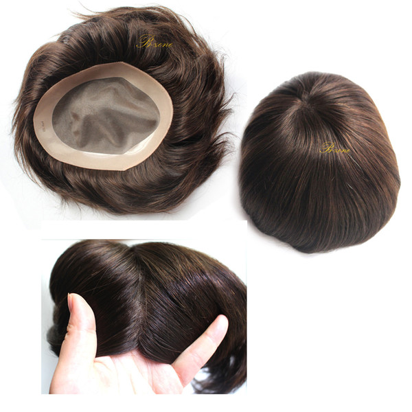 Free DHL Super Durable Mens toupee Human hair mono lace with PU around hairpiece for hair loss against hair bald for men replacement 6x8
